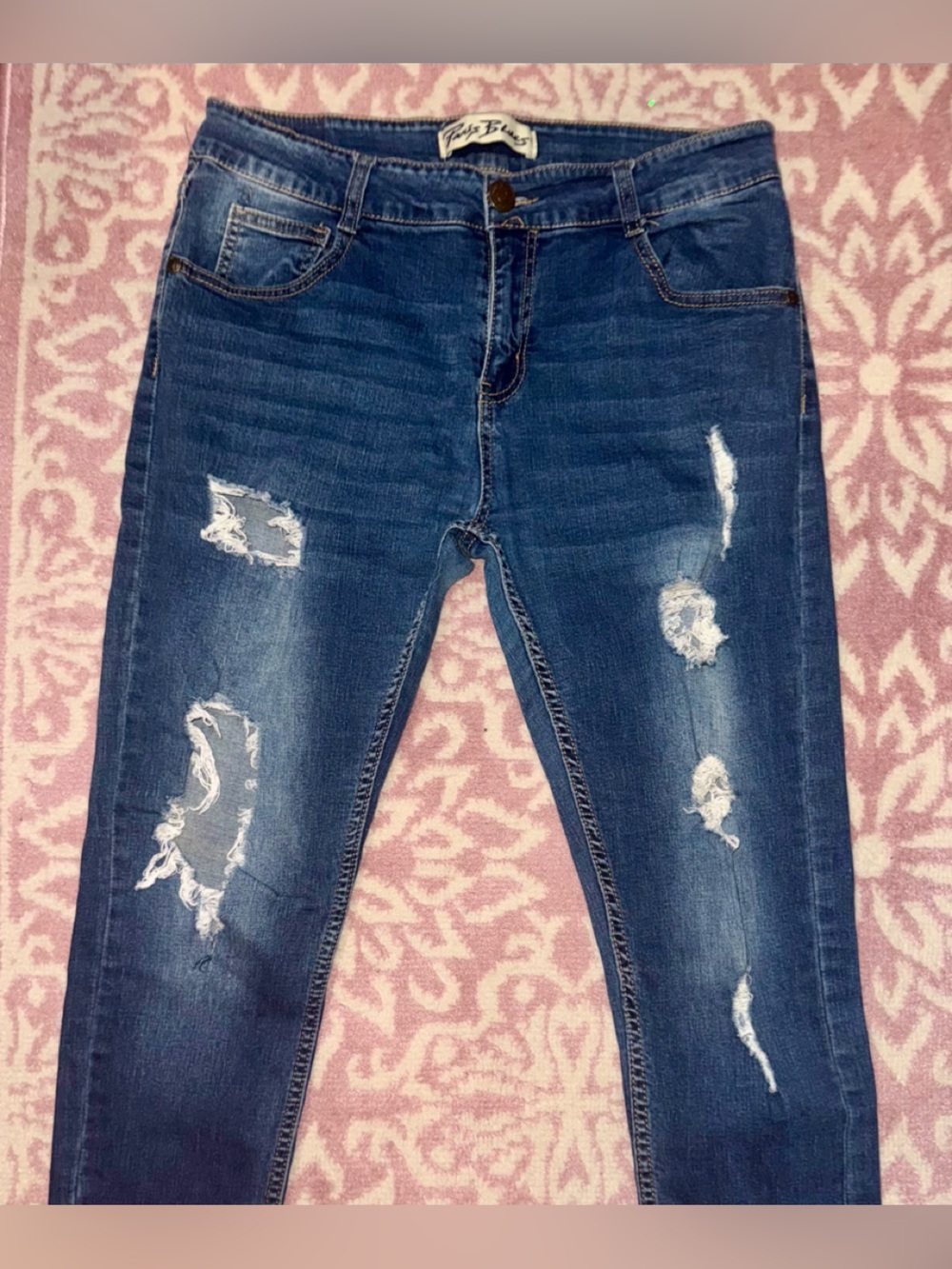 Paris Blues Distressed Skinny Jeans Medium Wash Stretch Denim, SZ 13